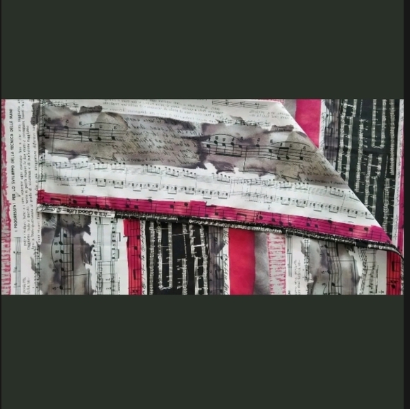 Toyobo Fabric, it's a good life, Music notes pink black white Scarf - Picture 6 of 8